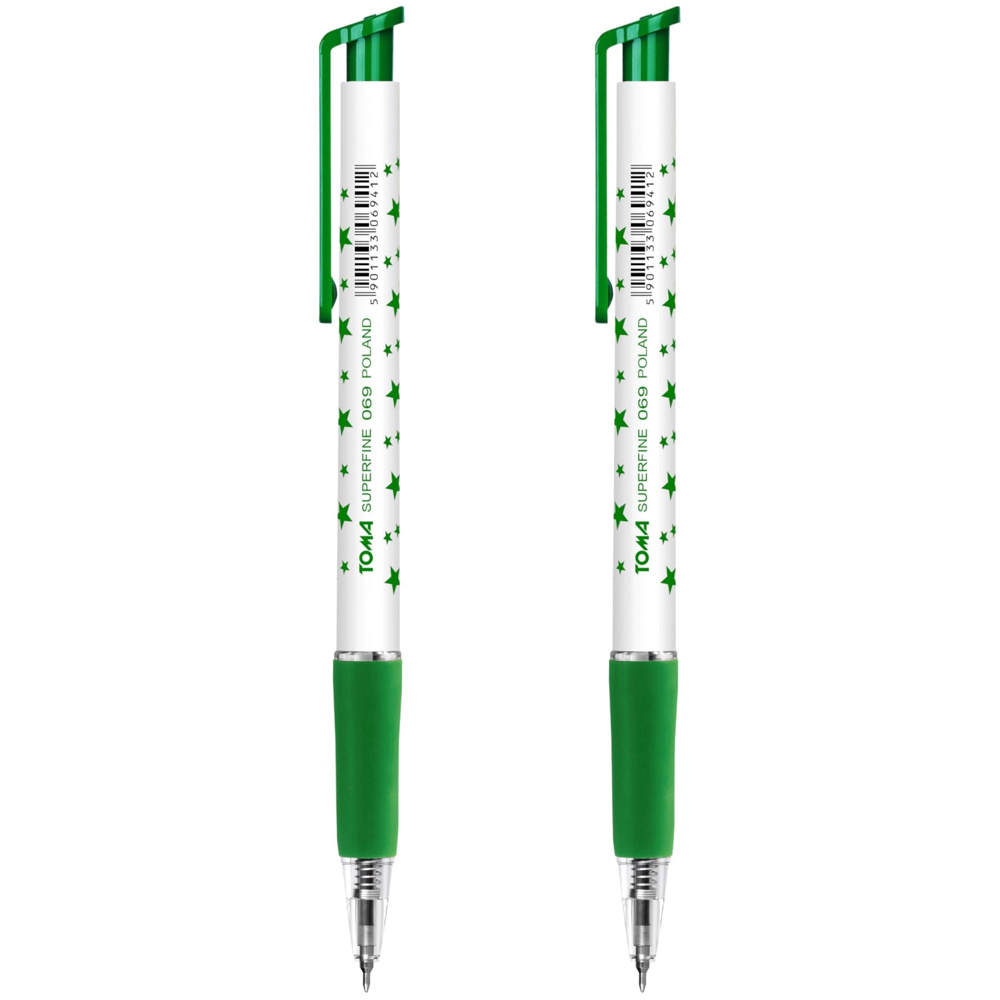 Ballpoint Pens, Retractable Smudge Free Pens, Extra Fine Point 0.5 mm, Ideal for School, Office, Everyday Use (Green, 2 Pens)