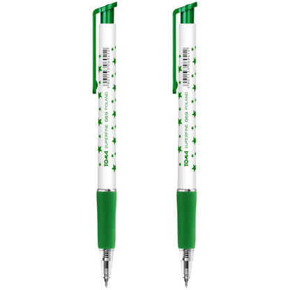 Ballpoint Pens, Retractable Smudge Free Pens, Extra Fine Point 0.5 mm, Ideal for School, Office, Everyday Use (Green, 2 Pens)