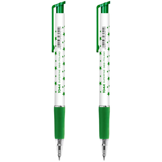 Ballpoint Pens, Retractable Smudge Free Pens, Extra Fine Point 0.5 mm, Ideal for School, Office, Everyday Use (Green, 2 Pens)