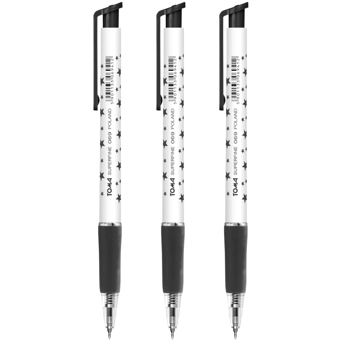 Ballpoint Pens, Retractable Smudge Free Pens, Extra Fine Point 0.5 mm, Ideal for School, Office, Everyday Use (Black, 3 Pens)