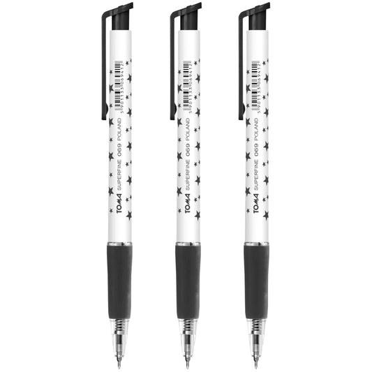 Ballpoint Pens, Retractable Smudge Free Pens, Extra Fine Point 0.5 mm, Ideal for School, Office, Everyday Use (Black, 3 Pens)