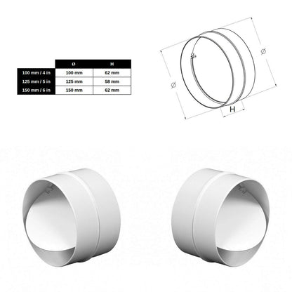 100 mm / 4 in Anti Backdraft Non-Return Pipe Connection White PVC Round Grille