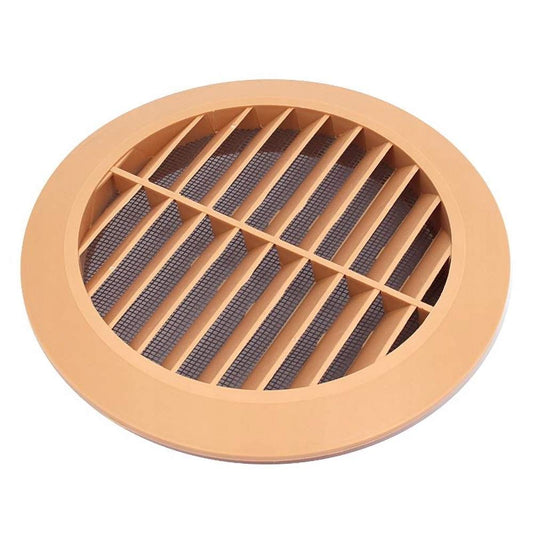 Beige Louvred Wall Vent Grille with Flyscreen for 125 mm / 5" Round Wall Outlet - Air Ventilation Duct Cover with Flange