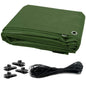 1.5 x 2 m Tarpaulin Waterproof Heavy Duty Cover Ground Sheet Camping with 4 Tarp Clips + 10m / 30ft Bungee Cord (Green - 90GSM)