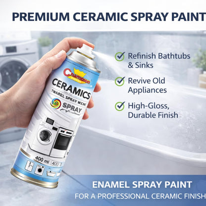 Ceramics White Enamel Spray Paint 2 x 400ml – Bath & Appliance Repair Paint for Bathtubs, Sinks, Tiles & Fridges – High Gloss, Scratch Resistant