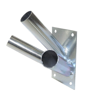 Triple Flag Pole Holder - Wall Mounted Flag Pole Bracket, Galvanised (Silver), Rust and Weather Resistant, Heavy Duty