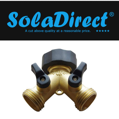 Brass Garden Hose Splitter 2-Way Y Hose Connector Adaptor with Valves