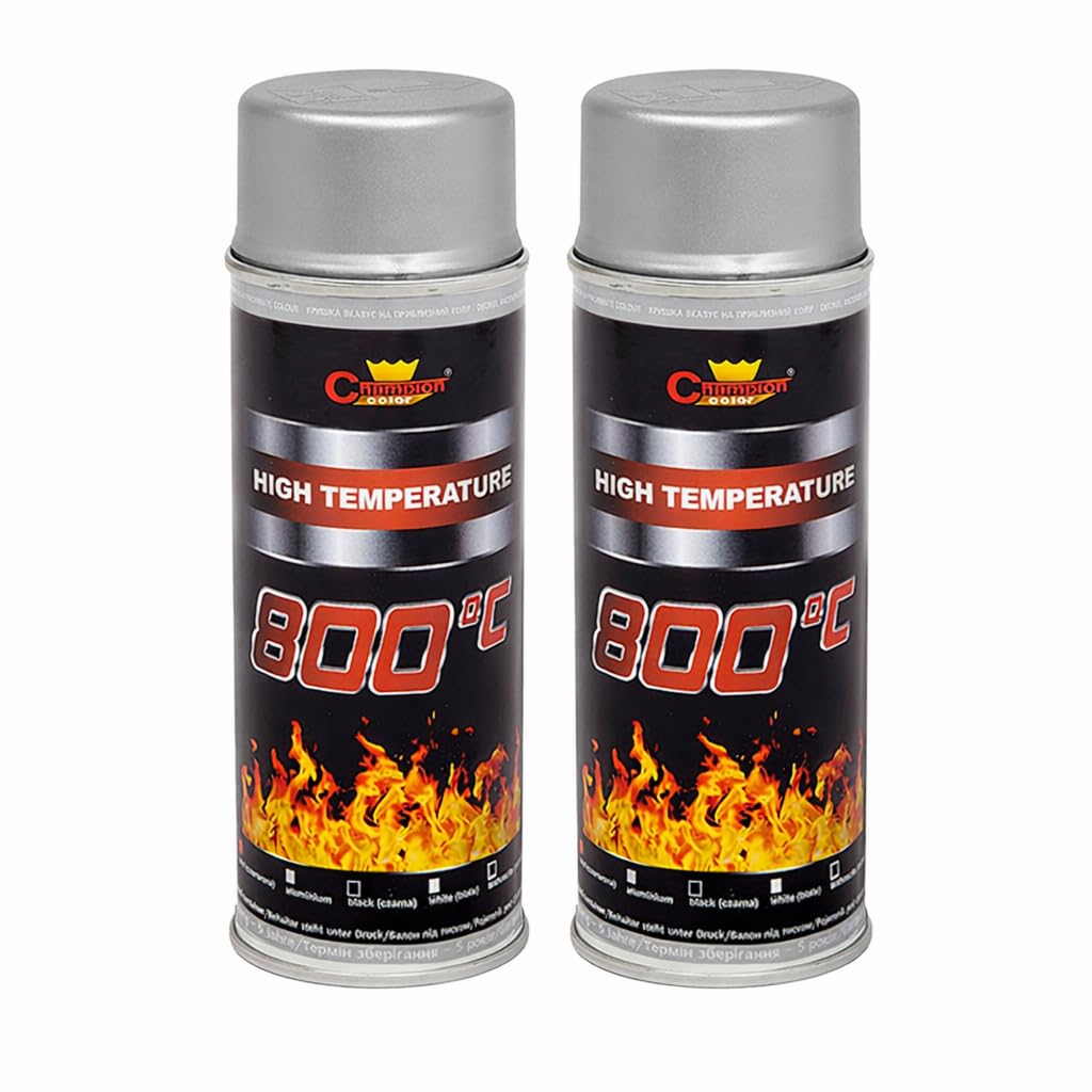 2 x 400 mL Silver RAL 9006 Heat-Resistant Enamel Paint Silicone-Based Up to 800 C - High Temperature Metal Coating