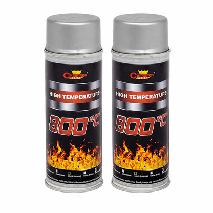 2 x 400 mL Silver RAL 9006 Heat-Resistant Enamel Paint Silicone-Based Up to 800 C - High Temperature Metal Coating