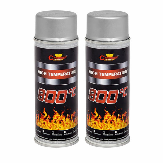2 x 400 mL Silver RAL 9006 Heat-Resistant Enamel Paint Silicone-Based Up to 800 C - High Temperature Metal Coating