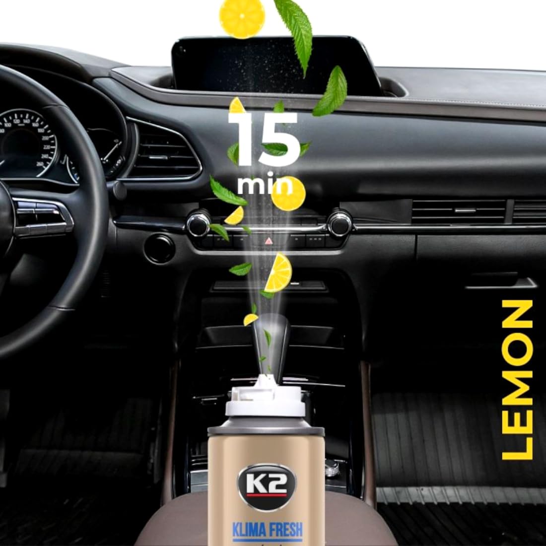 K2 Air Con Cleaner & Freshener Bundle - 500ml Foam & FRESH Lemon 150ml Bomb - Odour Eliminator for Car Air Conditioning