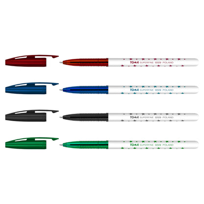 Ballpoint Pens, Smudge Free Ballpoint Pens, Extra Fine Point 0.5 mm, Ideal for School, Office (Set of 4 Colours, 4 Pens)