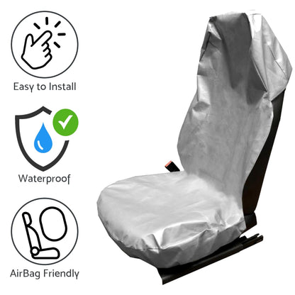 2 pcs Universal Waterproof Oil-Proof Garage Car Seat Cover - Heavy Duty Protection for Mechanics, Construction Workers (Silver)