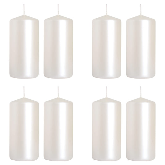 Pillar Candles, Pack of 8, Unscented, Long Burning Time, 10 x 5 cm / 4 x 2 in (Pearl, Metallic)