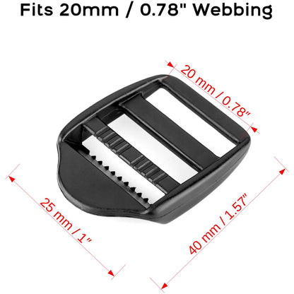 10 x Ladderlock Rucksack Sliders Buckles for 20 mm / 0.78" Webbing Strap, Black, Plastic