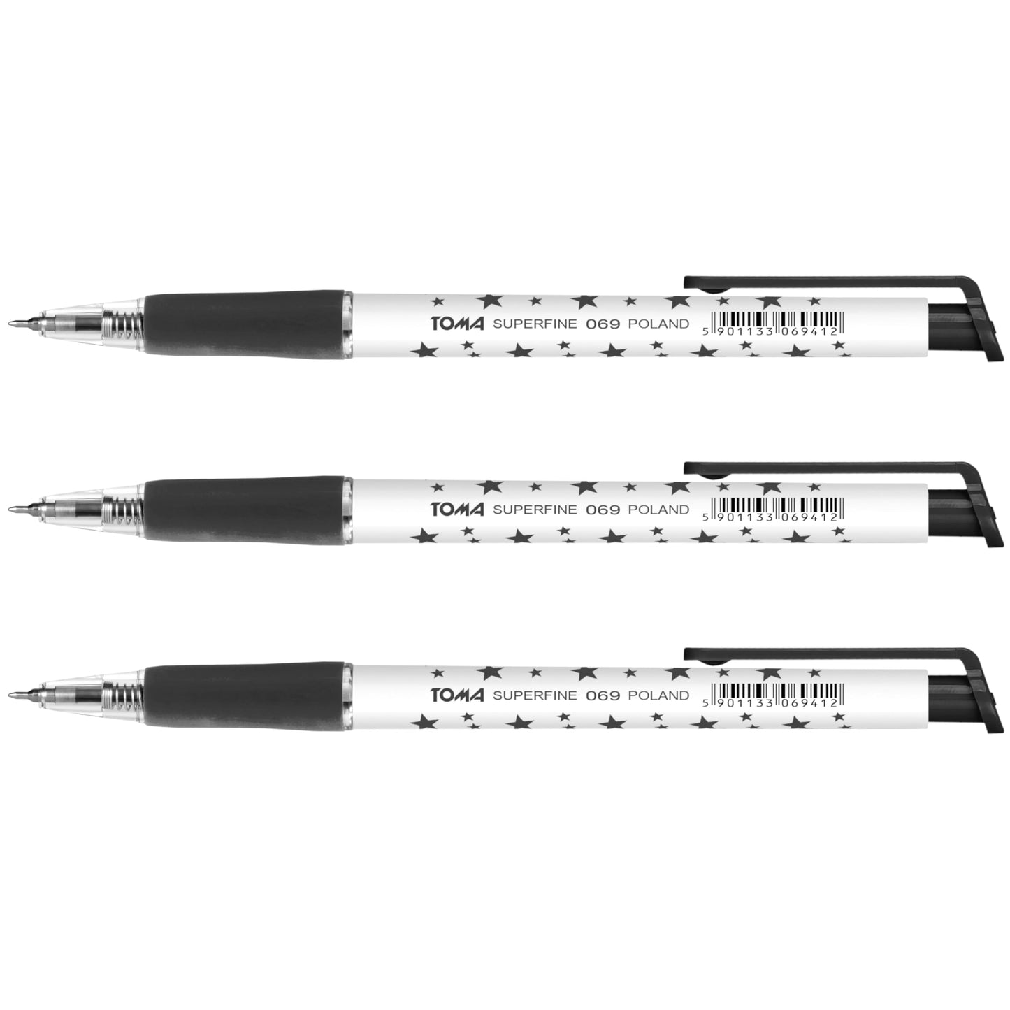 Ballpoint Pens, Retractable Smudge Free Pens, Extra Fine Point 0.5 mm, Ideal for School, Office, Everyday Use (Black, 3 Pens)
