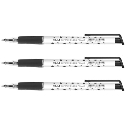 Ballpoint Pens, Retractable Smudge Free Pens, Extra Fine Point 0.5 mm, Ideal for School, Office, Everyday Use (Black, 3 Pens)