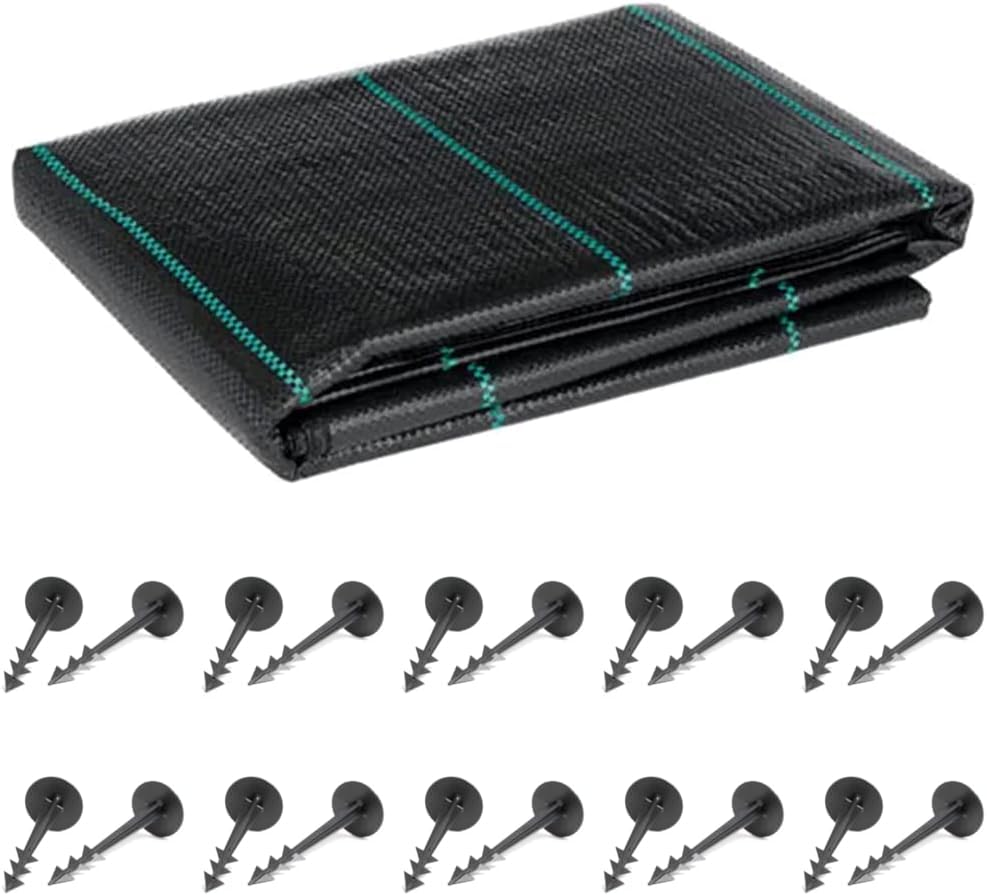 1 x 50 m / 3.2 x 164 ft Weed Control Membrane, Weed Control Woven Fabric, Ground Cover Sheet, 100 GSM, UV Stabilised + 20 Pegs