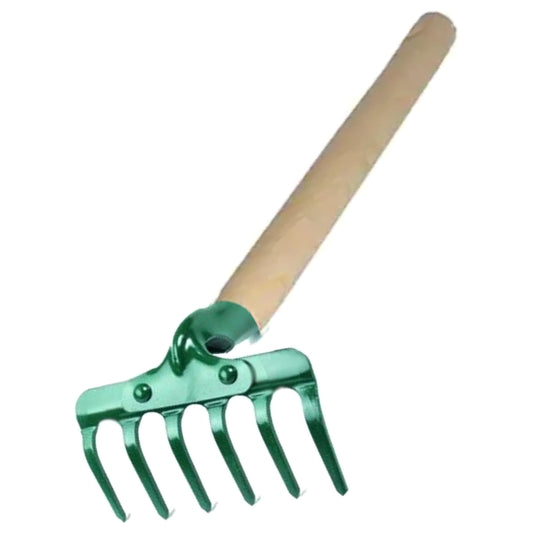 Small Garden Rake for raking and loosening the soil, 14 cm / 5.5" with 6 Tins, Ideal Gardening Tool (with Handle)