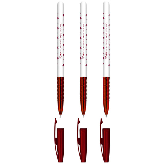 Ballpoint Pens, Smudge Free Ballpoint Pens, Extra Fine Point 0.5 mm, Ideal for School, Office, Everyday Use (Red, 3 Pens)