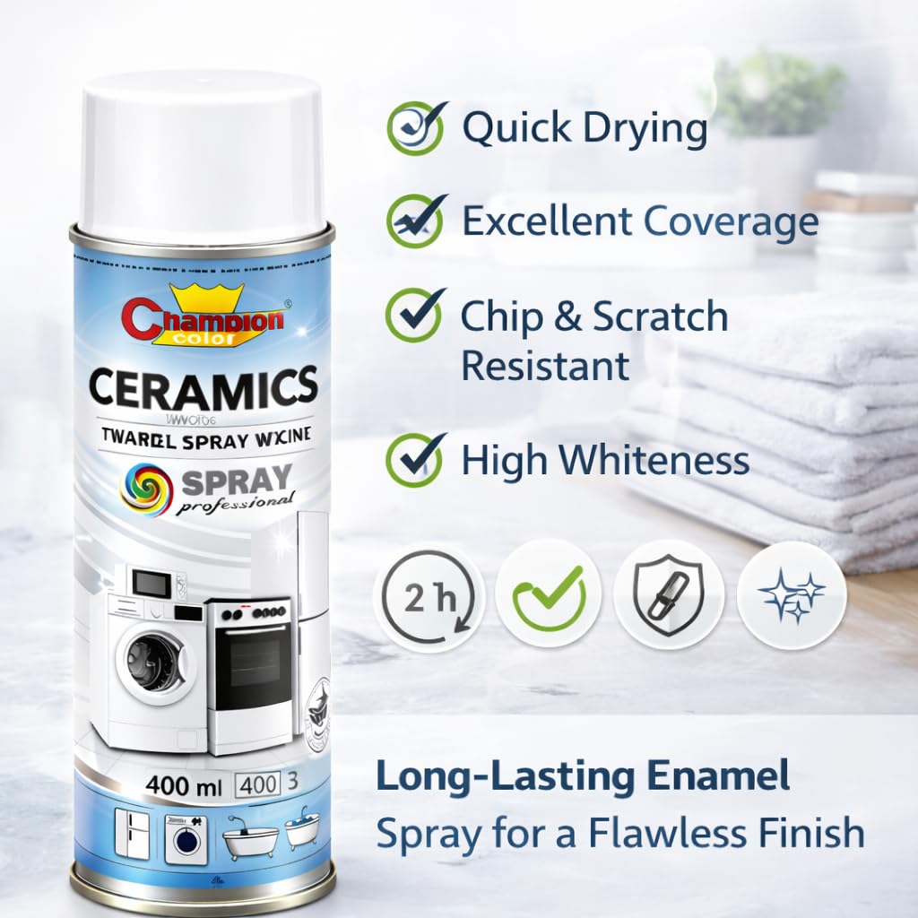 Ceramics White Enamel Spray Paint 2 x 400ml – Bath & Appliance Repair Paint for Bathtubs, Sinks, Tiles & Fridges – High Gloss, Scratch Resistant