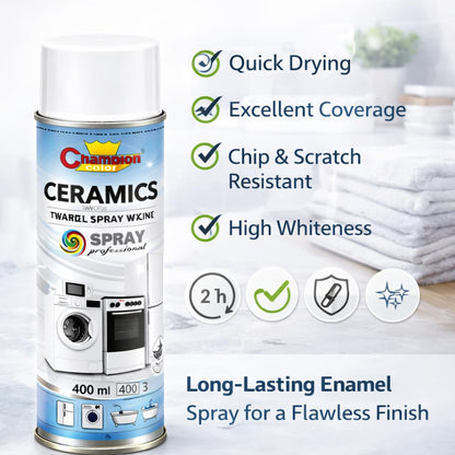 Ceramics White Enamel Spray Paint 2 x 400ml – Bath & Appliance Repair Paint for Bathtubs, Sinks, Tiles & Fridges – High Gloss, Scratch Resistant