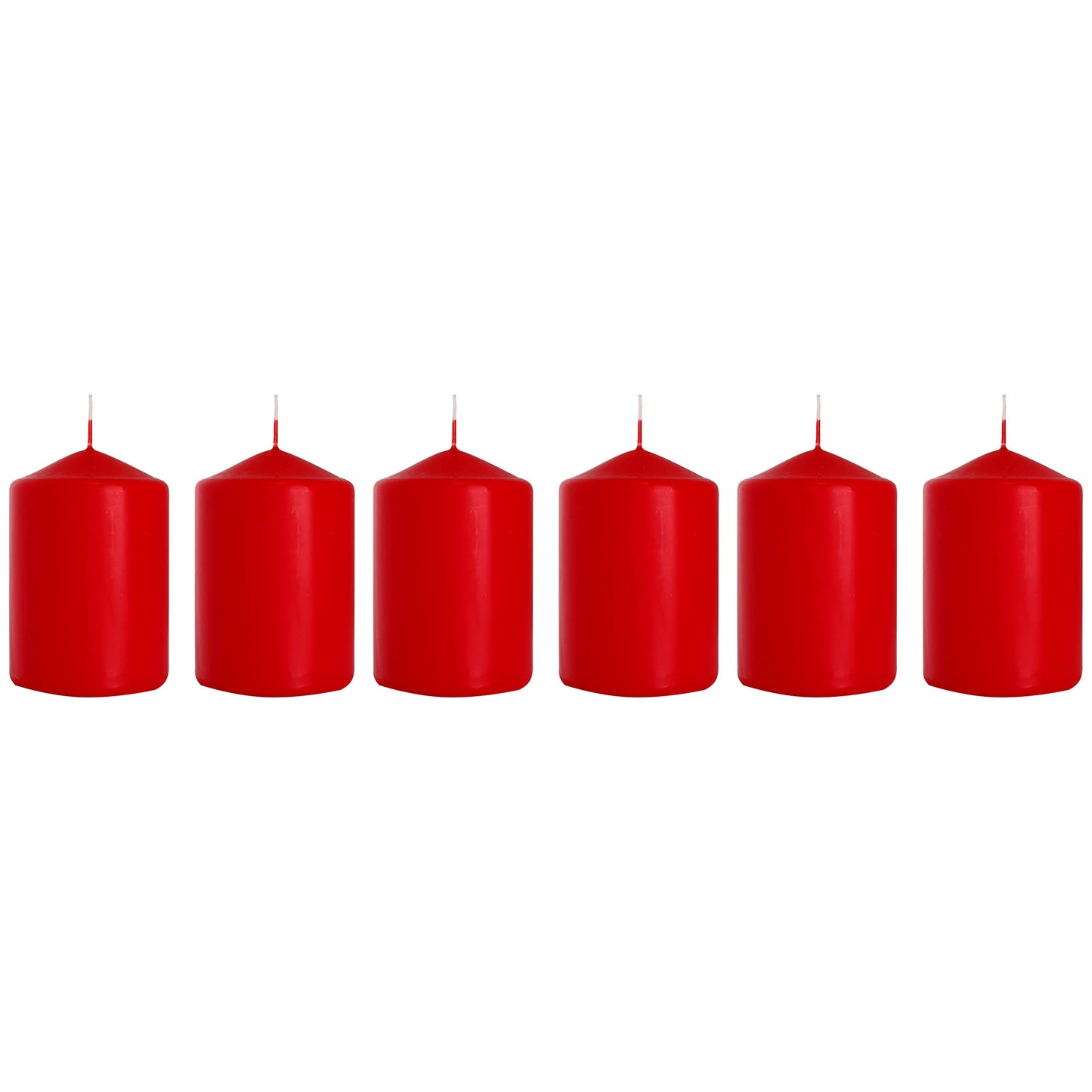 Set of 6 Pillar Candles, Votive Candles, Decorative Household Candles - Up to 66 Hours - 15 x 7 cm / 6 x 2.75" (Red, Matt)