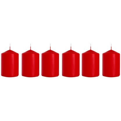 Set of 6 Pillar Candles, Votive Candles, Decorative Household Candles - Up to 66 Hours - 15 x 7 cm / 6 x 2.75" (Red, Matt)