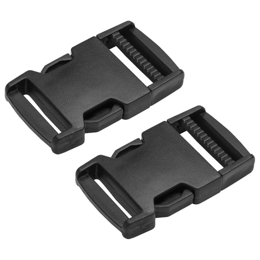 Side Release Buckles Clips for 40 mm / 1.5 inch Webbing Strap, Squeeze Fasteners, Black Delrin Plastic (Pack of 2)