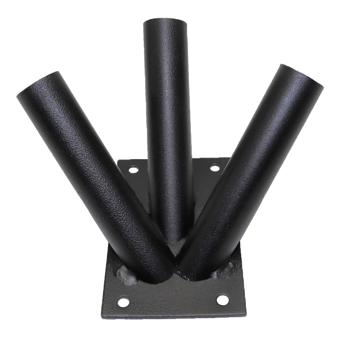 Triple Flag Pole Holder - Wall Mounted Flag Pole Bracket, Powder Coated (Black), Rust and Weather Resistant, Heavy Duty