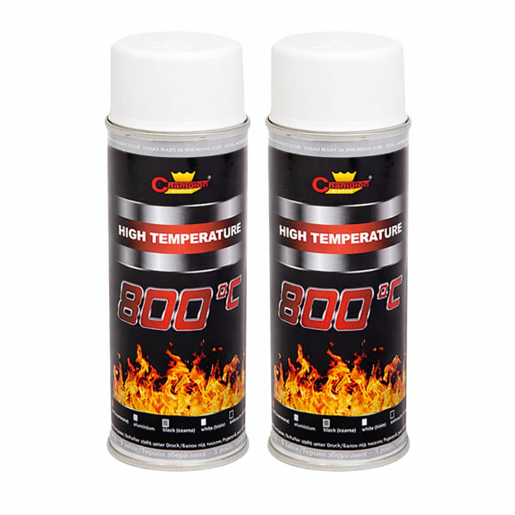 2 x 400 mL White RAL 9003 Heat-Resistant Enamel Paint Silicone-Based Up to 800 C - High Temperature Metal Coating
