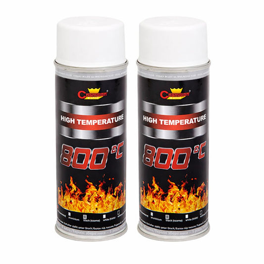 2 x 400 mL White RAL 9003 Heat-Resistant Enamel Paint Silicone-Based Up to 800 C - High Temperature Metal Coating