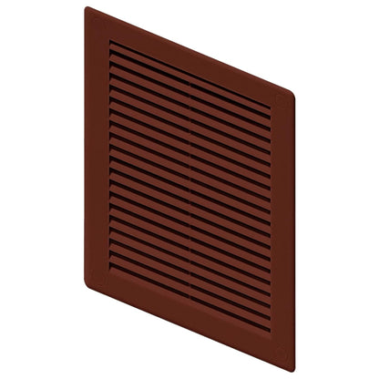 Brown Louvred Wall Vent Grille with Flyscreen and Screw Covers, 150 x 200 mm, Air Ventilation Duct Cover with Flat Back
