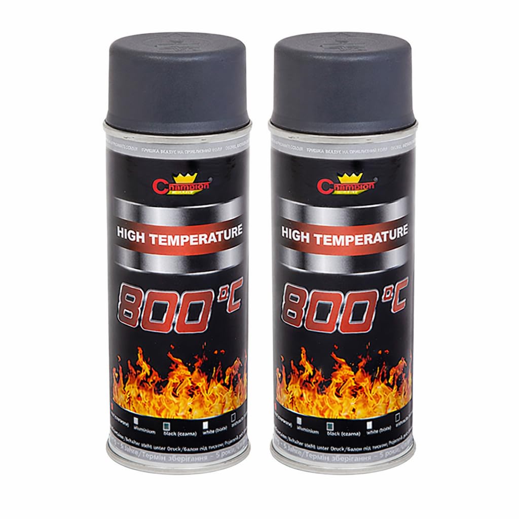 2 x 400 mL Grey Anthracite Heat-Resistant Enamel Paint Silicone-Based Up to 800 C - High Temperature Metal Coating