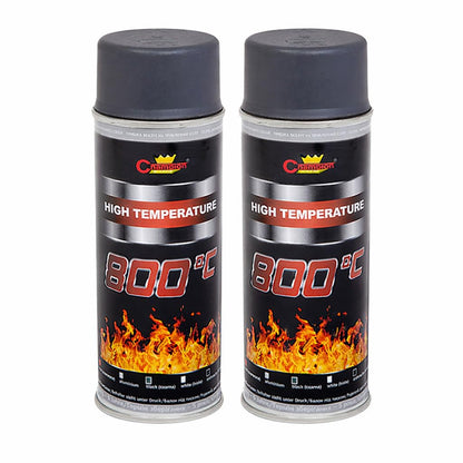 2 x 400 mL Grey Anthracite Heat-Resistant Enamel Paint Silicone-Based Up to 800 C - High Temperature Metal Coating