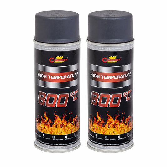 2 x 400 mL Grey Anthracite Heat-Resistant Enamel Paint Silicone-Based Up to 800 C - High Temperature Metal Coating