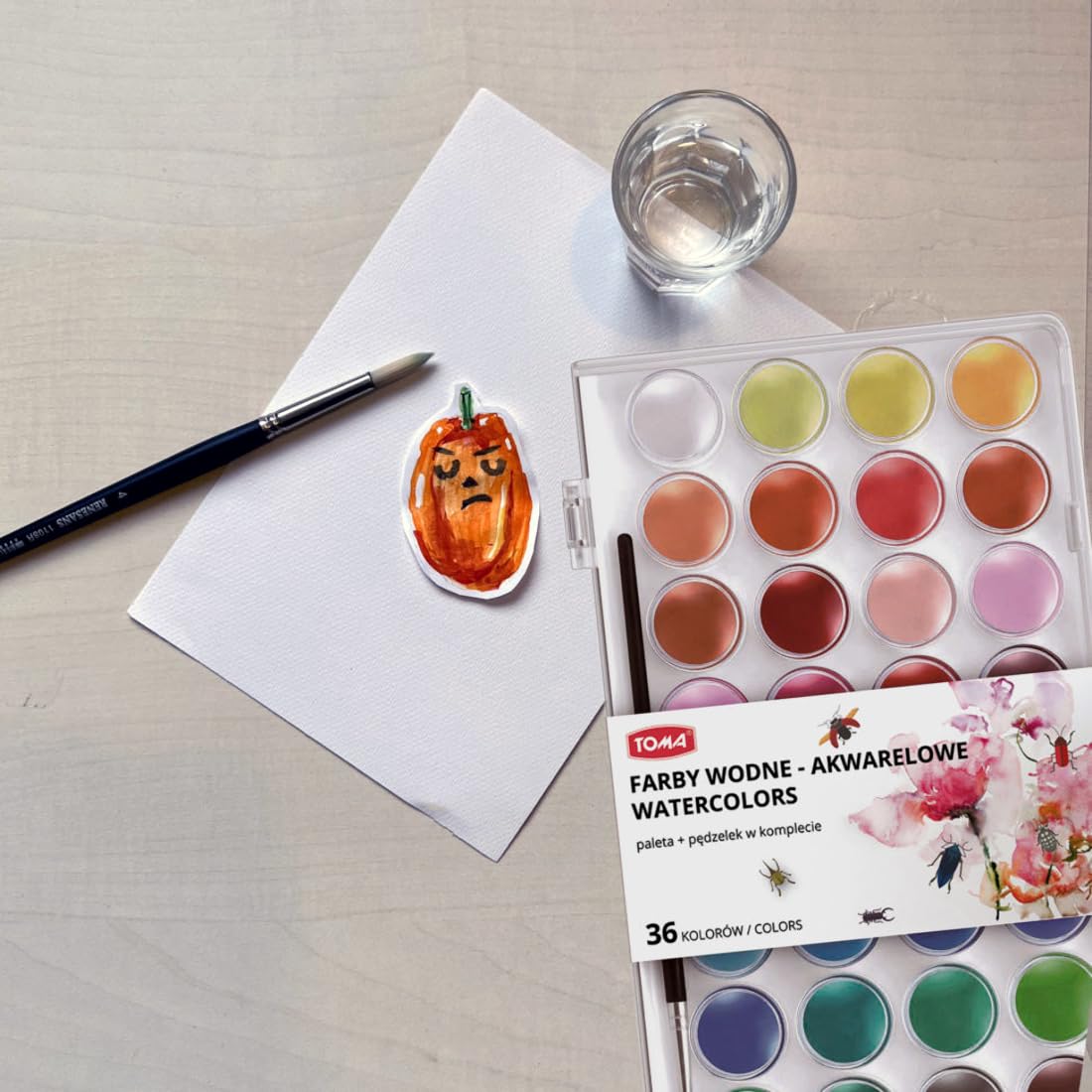 Watercolour Paint Set, 36 Vivid Colours in Case, Paintbrush Included, Ideal Watercolour Set for Artists, Amateur Hobbyists