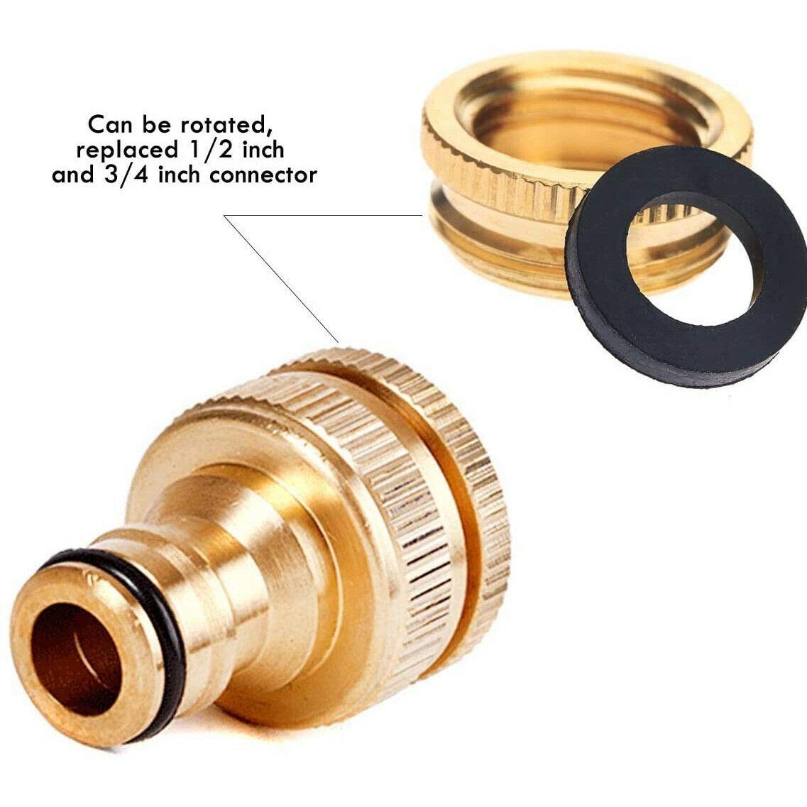 Brass Hose Quick Connector 1/2" to 3/4" Threaded Garden Hose Fitting Tap Adaptor