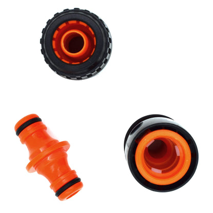 Hose Fitting Repair Set 2 x Plastic Garden Water Hose 1/2" Quick End Connectors & 1 x Double Male Hose Connector
