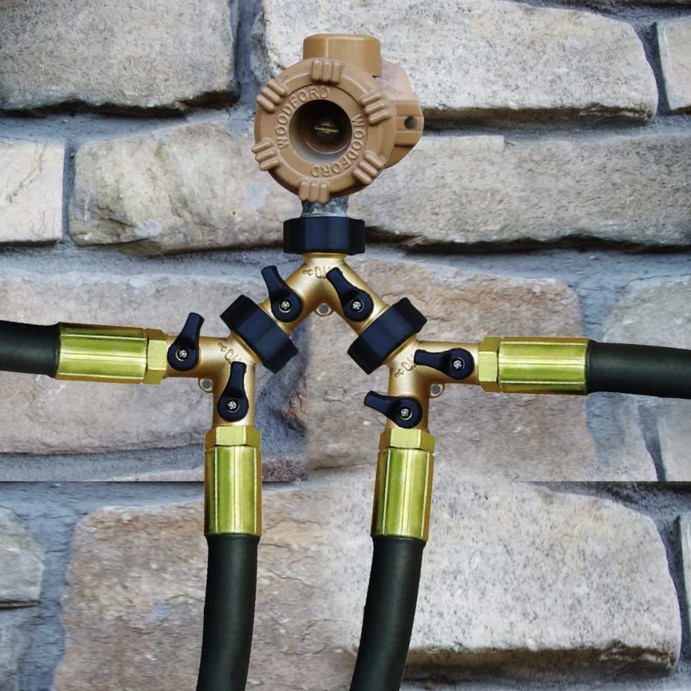 2 Way Garden Tap Connector, Brass Garden Hose Tap Y Splitter Connector with Individual On/Off Valves