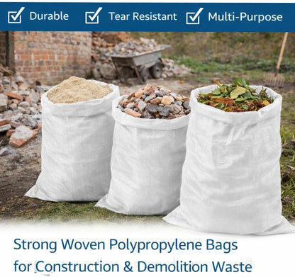 20 x Bags Sacks Woven Large Extra Heavy Duty Rubble Sand Bags Sacks Polypropylene (50 x 90 cm)