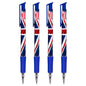 Ballpoint Pens with the United Kingdom Flag / Union Jack Motive, Pack of 4, Blue Ink, Retractable Smudge Free Pens, 0.5 mm Point