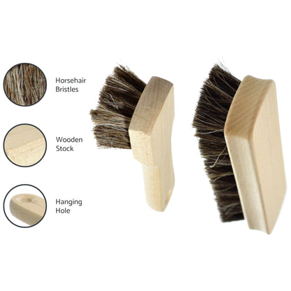 Set of Shoe Polish Applicator Brush & Shoe Buffing Brush - 100% Horsehair Bristles for Leather Boots, Shoes & Bags - Easy Grip