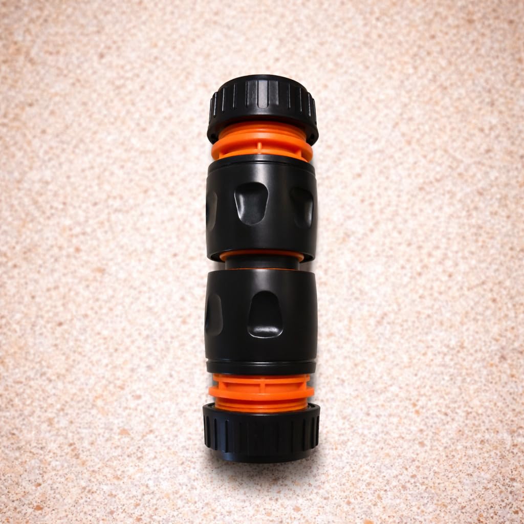 Hose Repair Set 1/2 Inch Quick Connectors - 2 End Hose Fittings Plus Double Male Joiner - Hozelock Gardena Compatible - Orange