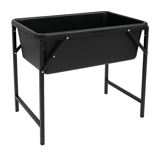 Dog Bath Tub 90L with Metal Stand and Drain Plug - Large Plastic Pet Bath Container with Foldable Raised Frame and Valve