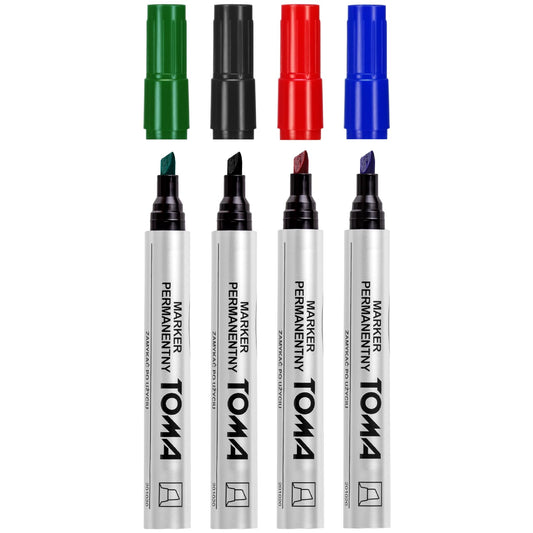 Permanent Marker Pens, Set of 4 Colours (Red, Blue, Green, Black), Fine Chisel Tip, Waterproof Markers