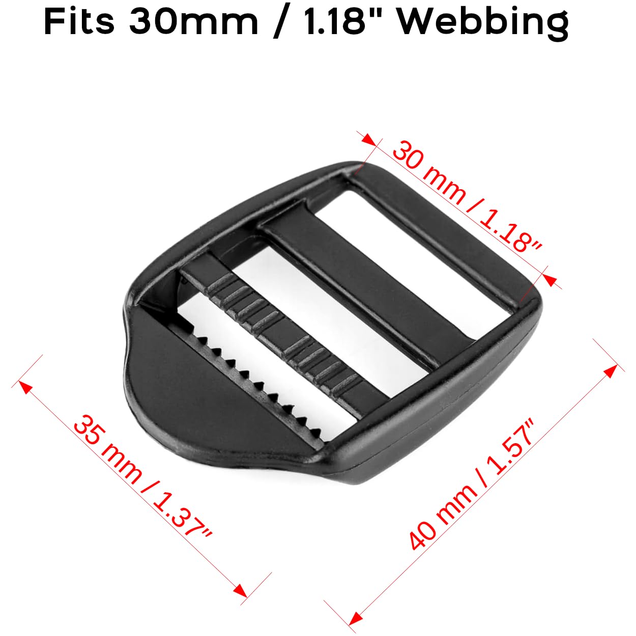 5 x Ladderlock Rucksack Sliders Buckles for 30 mm / 1.18" Webbing Strap, Black, Plastic