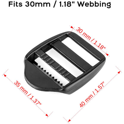 5 x Ladderlock Rucksack Sliders Buckles for 30 mm / 1.18" Webbing Strap, Black, Plastic