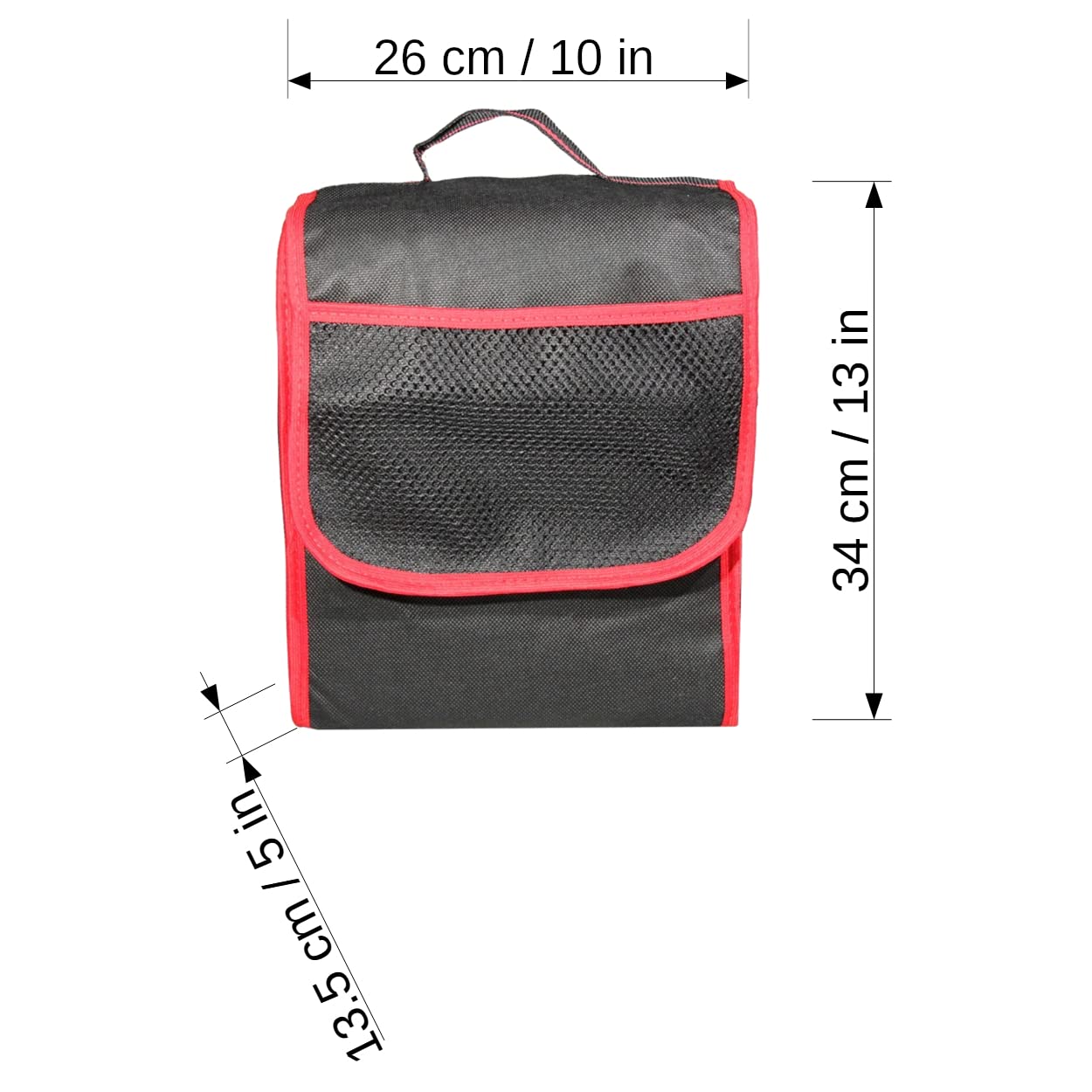 Car Boot Organiser Bag Anti Slip Foldable for Boot Storage Case Tool Bag Boot Tidy Bag, Suitable for All Vehicles, Black & Red (S)