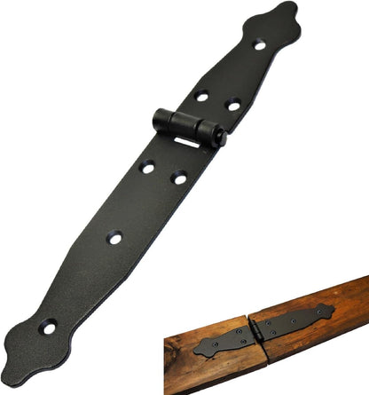 2 Pcs x 150+200 mm Backflap Hinge Black, Steel Back Flap Hinges, Weather Resistant, Rust Proof Powder Coating, Strap Hinges